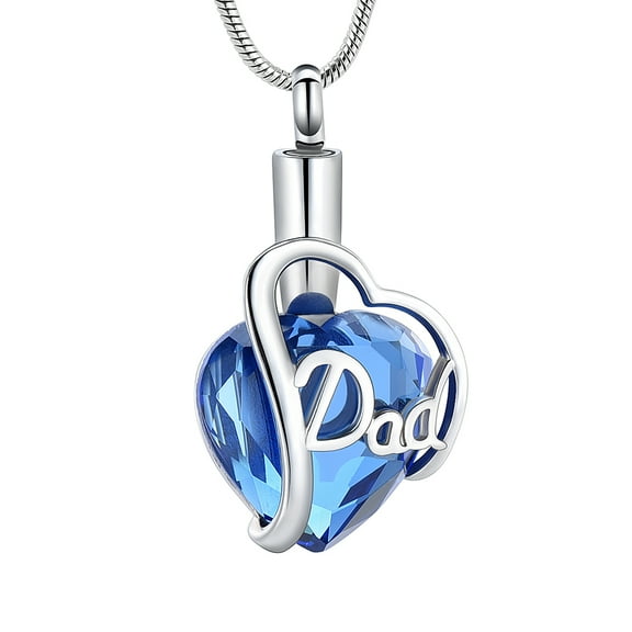 Stainless Steel Crystal Heart Urn Pendant Cremation Jewelry for Ashes Dad Memory Necklace