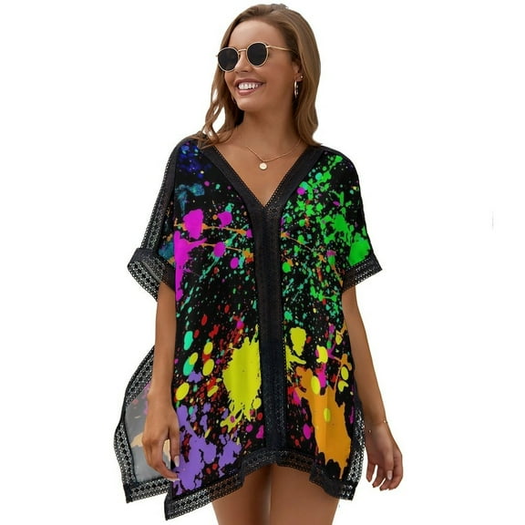 Neon Splatter Paint Women's Swimsuit Coverup Summer Beach Cover Up Bathing Suit Dress