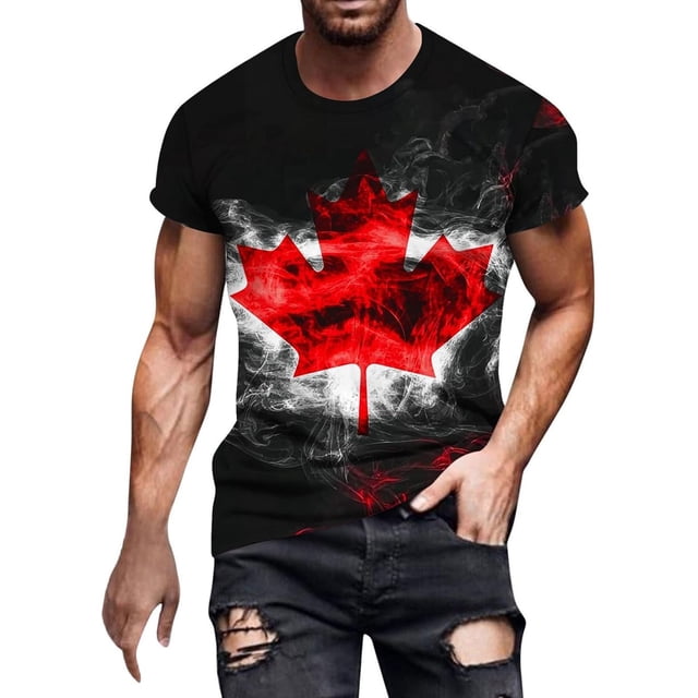 Chandail Canada pour Homme Drapeau Canadien Manches Courtes T-Shirt Érable Haut Col Rond Chandail de Golf Canada