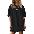 thumbnail image 2 of Morttic Women's Casual 2 Piece Set – Round Neck Short Sleeve Top & Mini Skirt with Lace Hem Solid Color Summer Outfit Black，M, 2 of 4