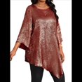 thumbnail image 1 of Blusa Holgada con Cuello Redondo y Mangas de Puntos, Dobladillo Irregular, Talla Grande 2025 para Mujer Rojo Púrpura XXXL, 1 of 8