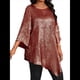 thumbnail image 1 of Blusa Holgada con Cuello Redondo y Mangas de Puntos, Dobladillo Irregular, Talla Grande 2025 para Mujer Rojo Púrpura XXXL, 1 of 8