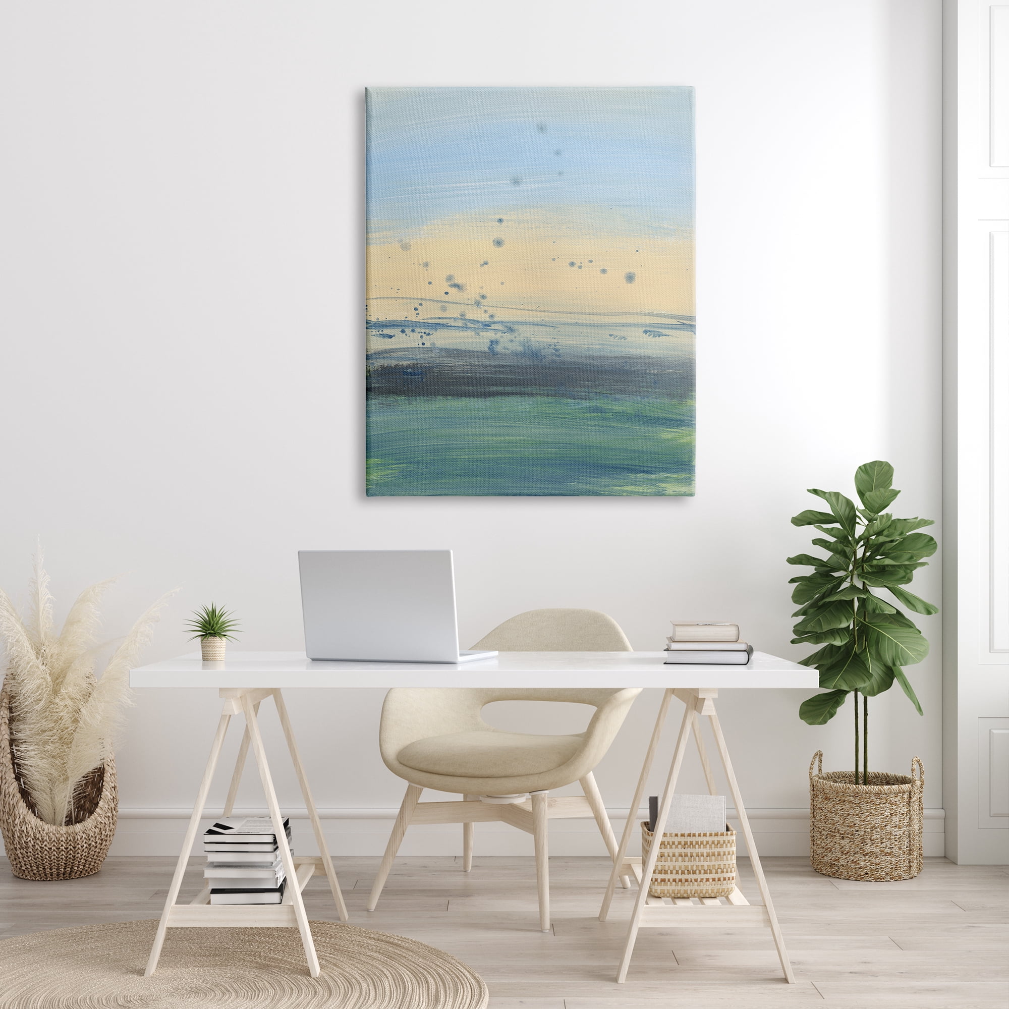 Stupell Industries Conceptual Yellow Ocean Sunset Blue Paint Splatter, 36 x 48, Designed by Bronwyn Baker