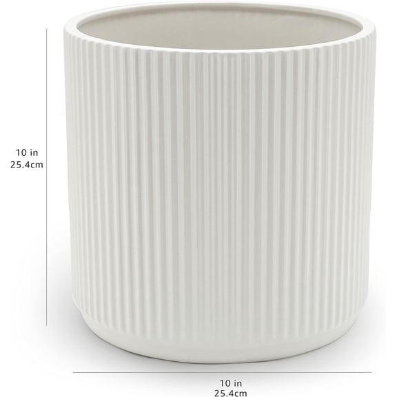Fluted Ceramic Round Planter, 10 in, White