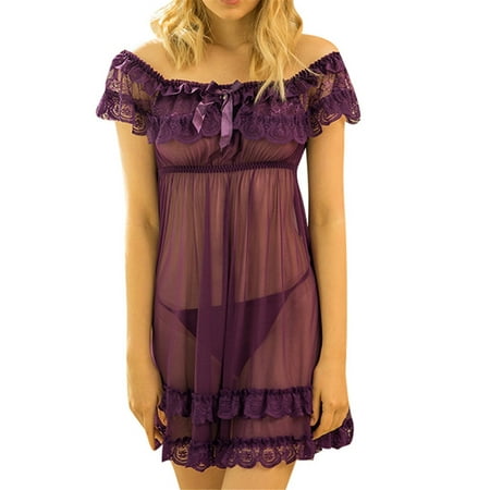 

BIZIZA Women s Nightdress Sexy Lingerie Full Slip Mesh Plus Size Babydoll See Through Nightgown Chemise Purple XXXXXXL