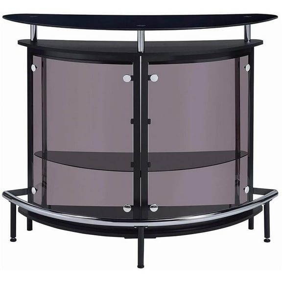 Pemberly Row Contemporary Glass Home Bar in Black and Chrome