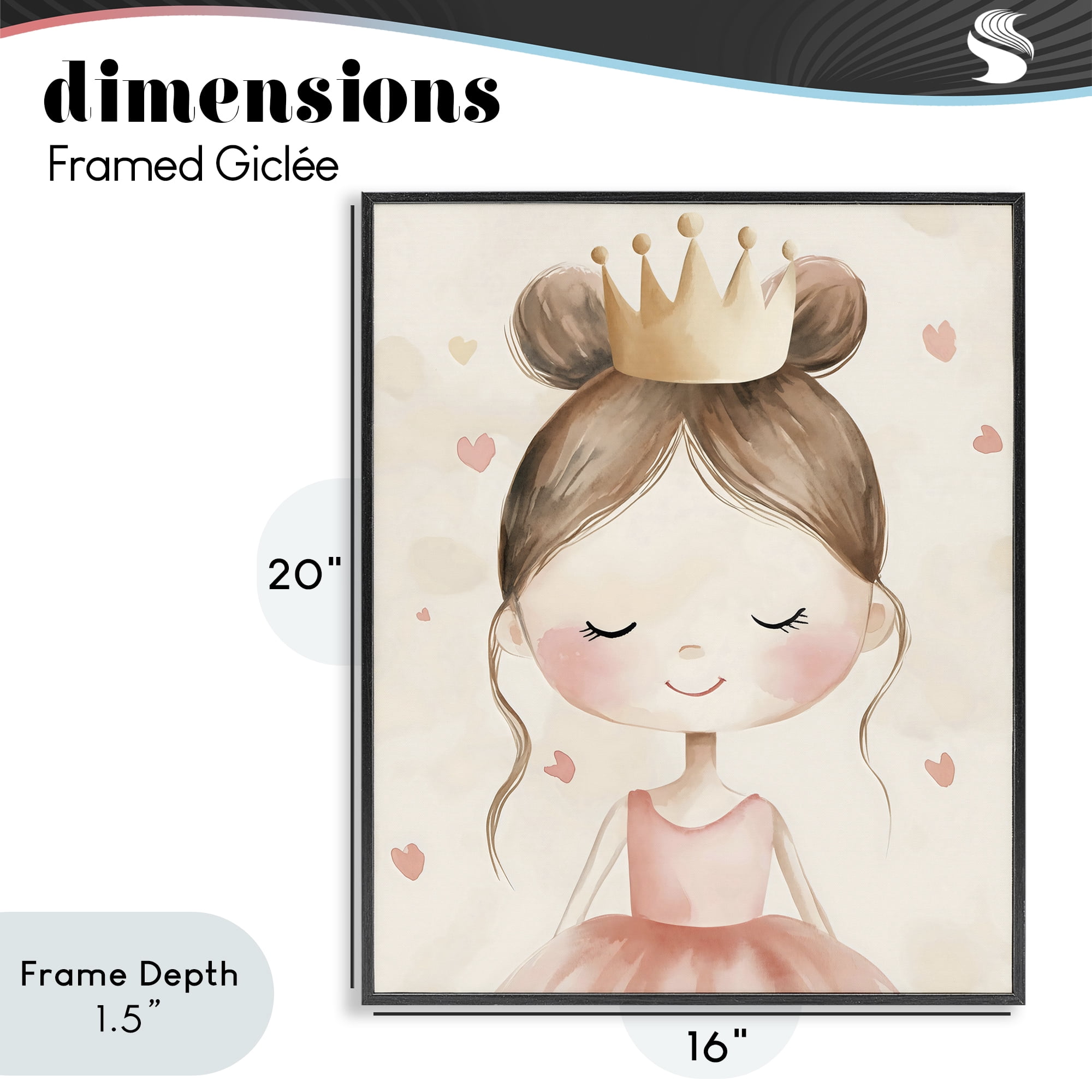 Stupell Industries Pink Ballerina in Crown Black Framed Giclee Art, design by Creative Studio