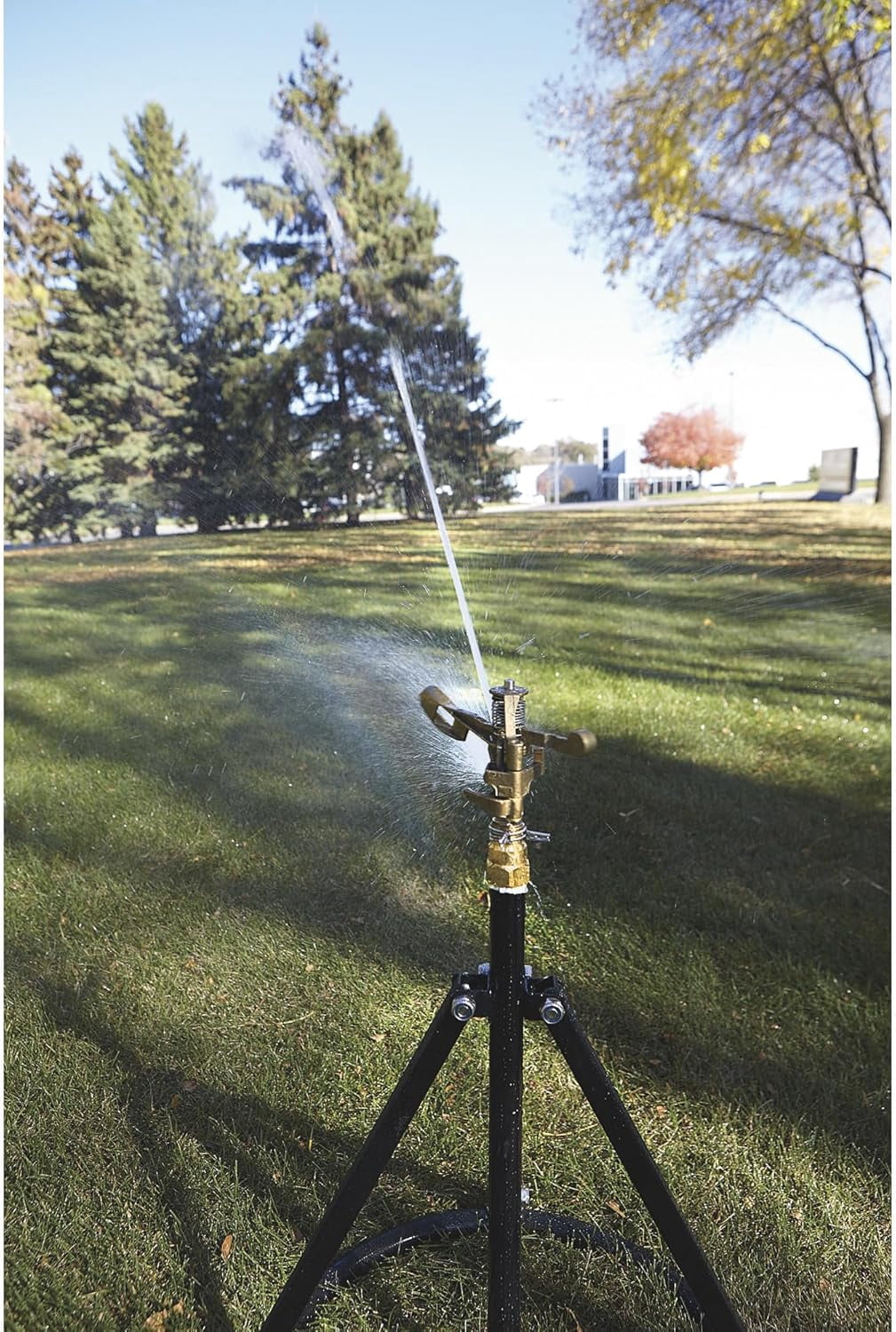 Strongway Tripod Sprinkler with Round Base - 3/4in. Brass Head with 2 Nozzles, 100ft. Dia. Coverage