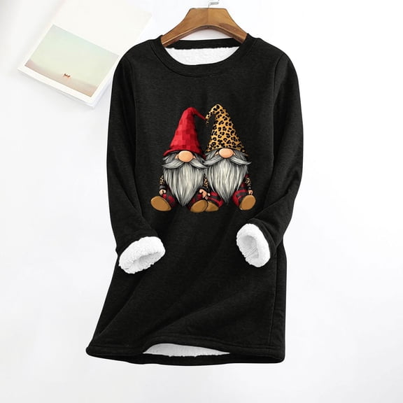Wowcloth Women's Thermal Shirt with Christmas Print, Fleece Lined for Warmth, Long Sleeve Round Neck Fitted Design for Autumn Winter and Daily Wear
