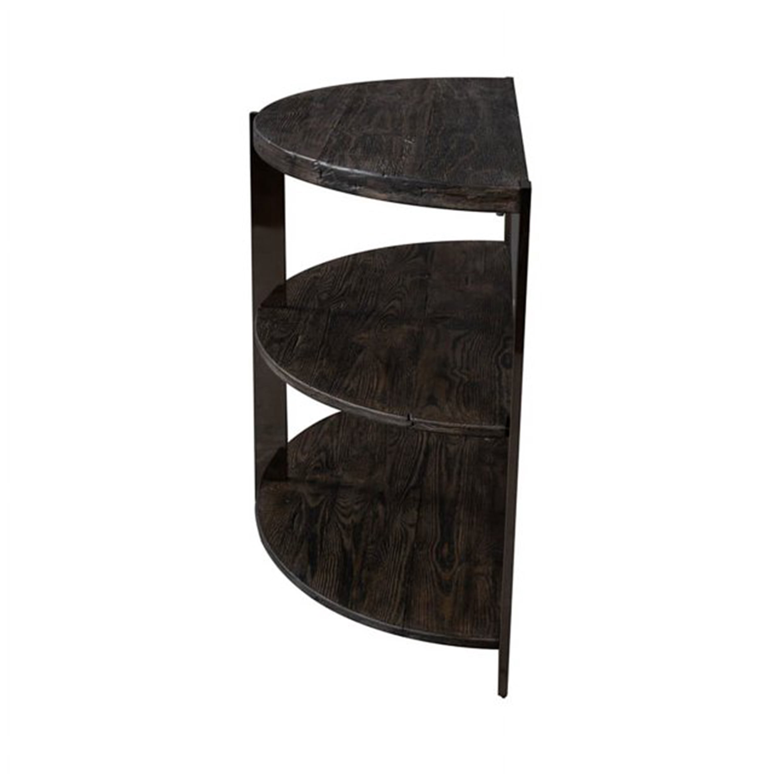 Roundhill Furniture Kalne Console Table Half Moon Shape with 2 Open Shelves, Charcoal Gray-Chrome Plated Metal
