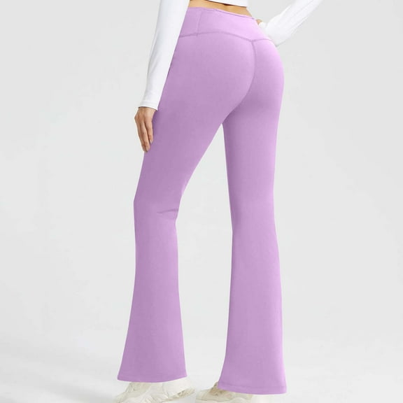 BUIGTTKLOP Womens Flare Yoga Pants with Pockets High Waist Belly Control Flared Leggings Bell Bottom Gym Workout Leggings