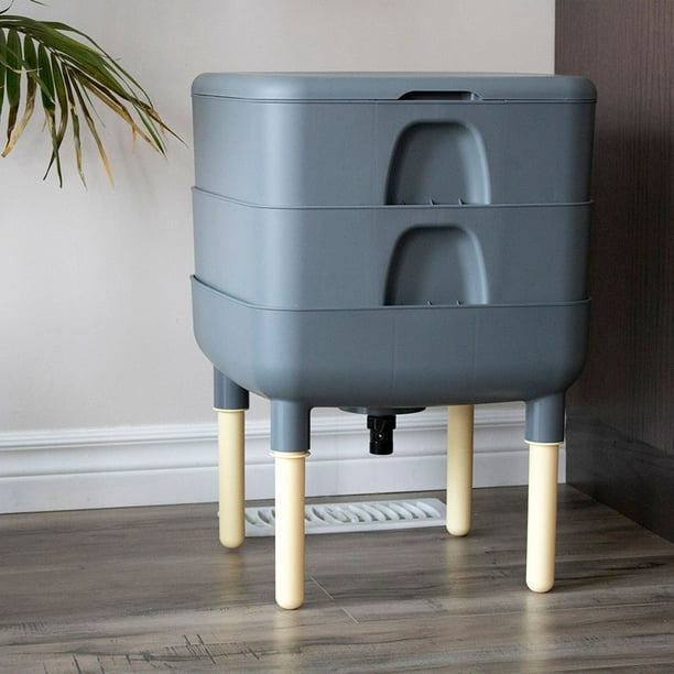 FCMP Outdoor The Essential Living Worm Composter 6 Gal Composting Bin  System Indoor Modern Compost Storage, Gray 