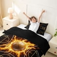 thumbnail image 3 of Castle Fairy Basketball Court Print Twin Duvet Cover, Sport Ball Flame Twin Bedding, Black Gold Orange,Black Reversible,2pcs,1 Duvet Cover and 1 Pillowcase, 3 of 6