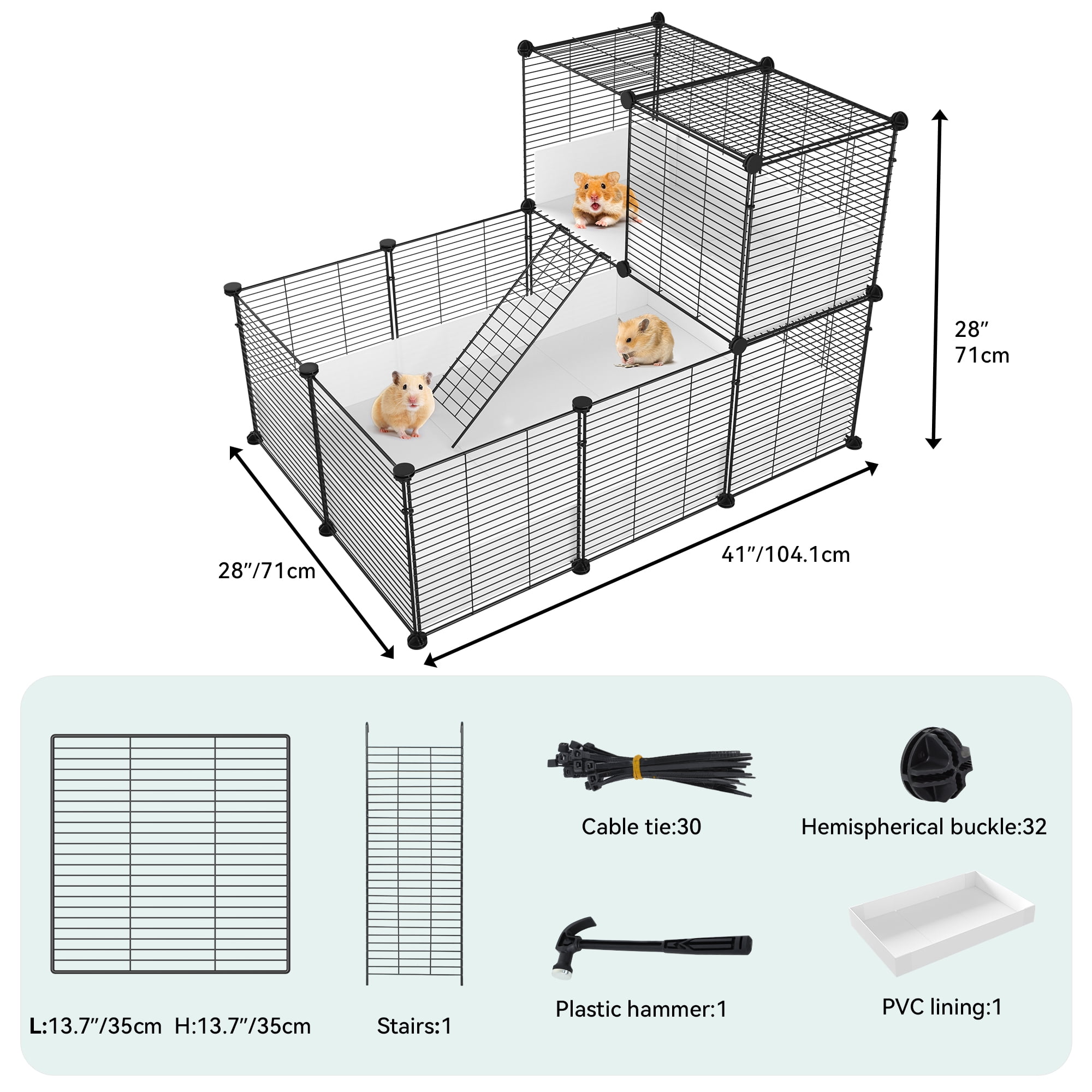 Dextrus Small Animal Cage: Indoor Guinea Pig Cage with Waterproof Plastic Liner, Loft and Partition for Bunny, Chinchilla, and Hamster. Versatile Habitat Fence Playpen with 25PCS Panels