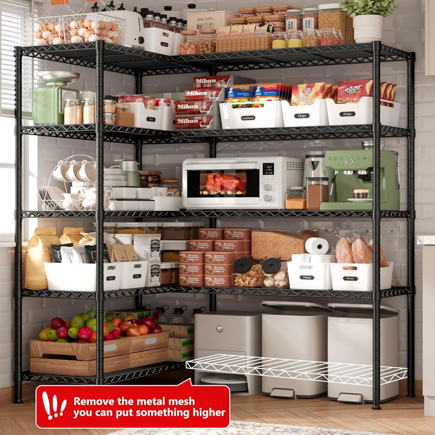 Sailvan 5-Tier Heavy Duty Metal Storage Rack,60"W x 14"D x 72"H Adjustable Wire Shelving Unit,1500 lbs Capacity Garage Pantry Shelves,Black
