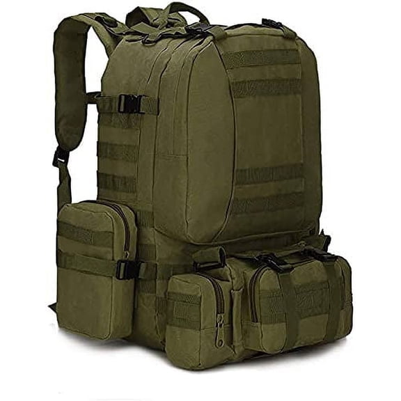 4-in-1 55L Outdoor Backpack Set Large Capacity Camping Hiking Travel Gear with Daypack Accessories, Green Durable Multi-Pocket Pack