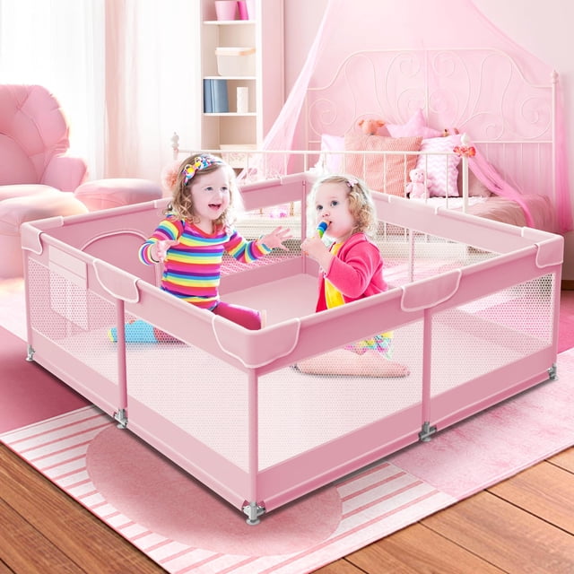 Baby Playpen XVISHX rosa con tela y malla que no dañan la piel