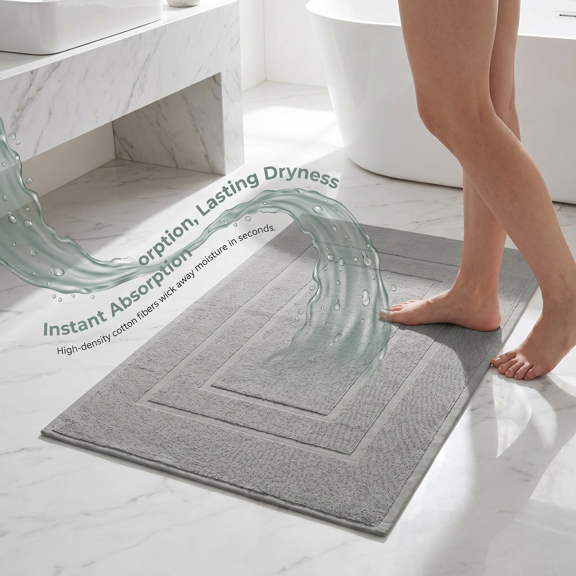 Unique Bargains Cotton Ultra Absorbent Quick Dry Washable Towel Bath Mat Grey