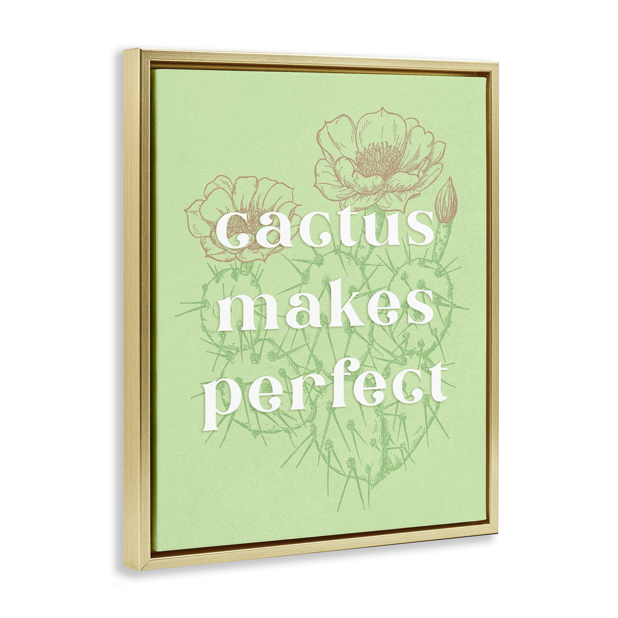 Stupell Industries Cactus Makes Perfect Plants & Flowers Painting Gold Floater Framed Canvas Art Print Wall Art, 25 x 31