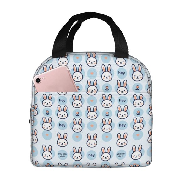 Bunny Insulated Lunch Bag Stylish Rabbit Print Reusable Cooler Tote With Front Pocket Handheld Portable Meal Prep Bag For Work Office Picnic Trip Daily Use