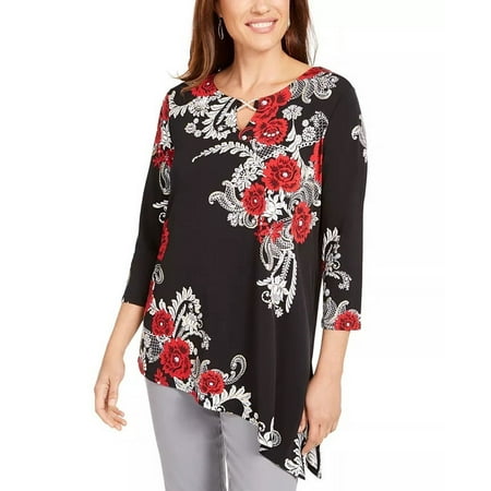 JM Collection Women's Petite Embellished Asymmetrical Tunic Black Size X-Large