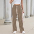 thumbnail image 5 of sdhkgrrt Women's Wide Leg Drawstring Pants with Pockets Casual Flowy Lounge Long Pants Work Travel Vacation Fall Outfits Winter Sweatpants, Khaki XL, 5 of 8