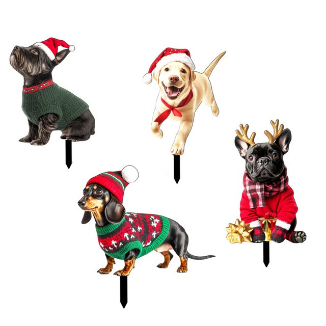 Interesante juego de estacas para jardín con animales navideños. Coloridas inserciones artísticas. Adornos navideños para exteriores para el jardín.