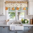 thumbnail image 2 of Orange Pumpkins Fall Farmhouse Short Window Curtain Valances, Thanksgiving Maple Leaf Sunflower Autumn Rod Pocket Kitchen Valances for Living Room Bedroom Bathroom Cafe 54" x 18", 2 of 8