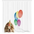 thumbnail image 3 of Bulldog Shower Curtain, Illustration of a Doggie Sleeping with a Birthday Hat and Colorful Balloons, Fabric Bathroom Set with Hooks, 69W X 70L Inches, White Multicolor, by Ambesonne, 3 of 3