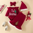 thumbnail image 2 of Coerni Baby Girls My First Christmas Outfits Velvet Long Sleeve Bodysuit+Flared Pants+Headband+Hat 4PCS Xmas Clothes Sets, 2 of 6