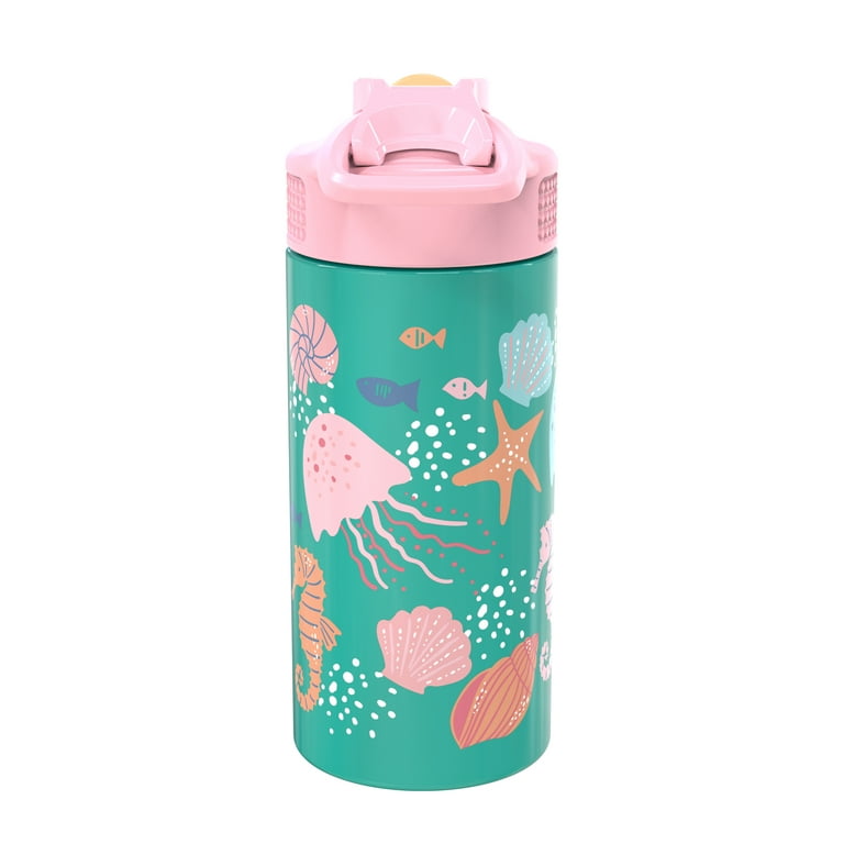 Zak Designs Cocomelon 14 oz Double Wall Vacuum Insulated Thermal Kids Water Bottle, 18/8 Stainless Steel, FlipUp Straw Spout, Locking Spout Cover