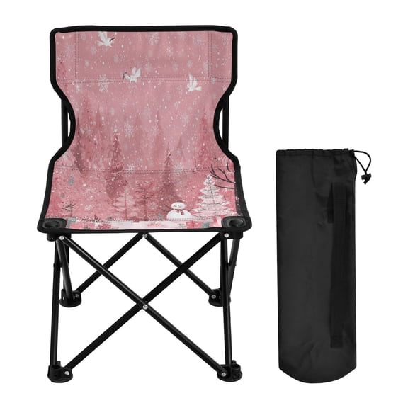 600D Oxford Camping Chair Portable Foldable Chair Supports 220 lbs for Picnic, Fishing, Backpacking Christmas Forest with Snowmen