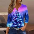 thumbnail image 2 of Jinhomg 3/4 Length Sleeve Womens Christmas Tops Novelty Printed Henley V Neck T Shirts Santa Claus Graphic Button Up Shirt Casual Loose Fit Blouse Top Rebajas de hoy Multicolor XXXL, 2 of 6