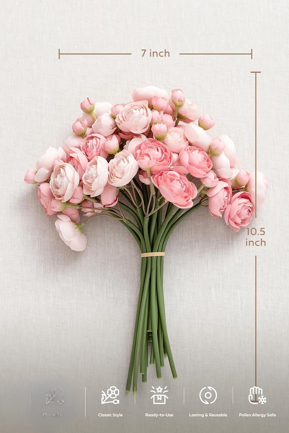 Ling's moment Ranunculus Artificial Flower, Faux Silk Mini Ranunculus Flowers for DIY Bouquet, Bulk Fake Wedding Filler Flowers for Centerpieces Arrangements Bridal Shower Decorations, Dusty Rose