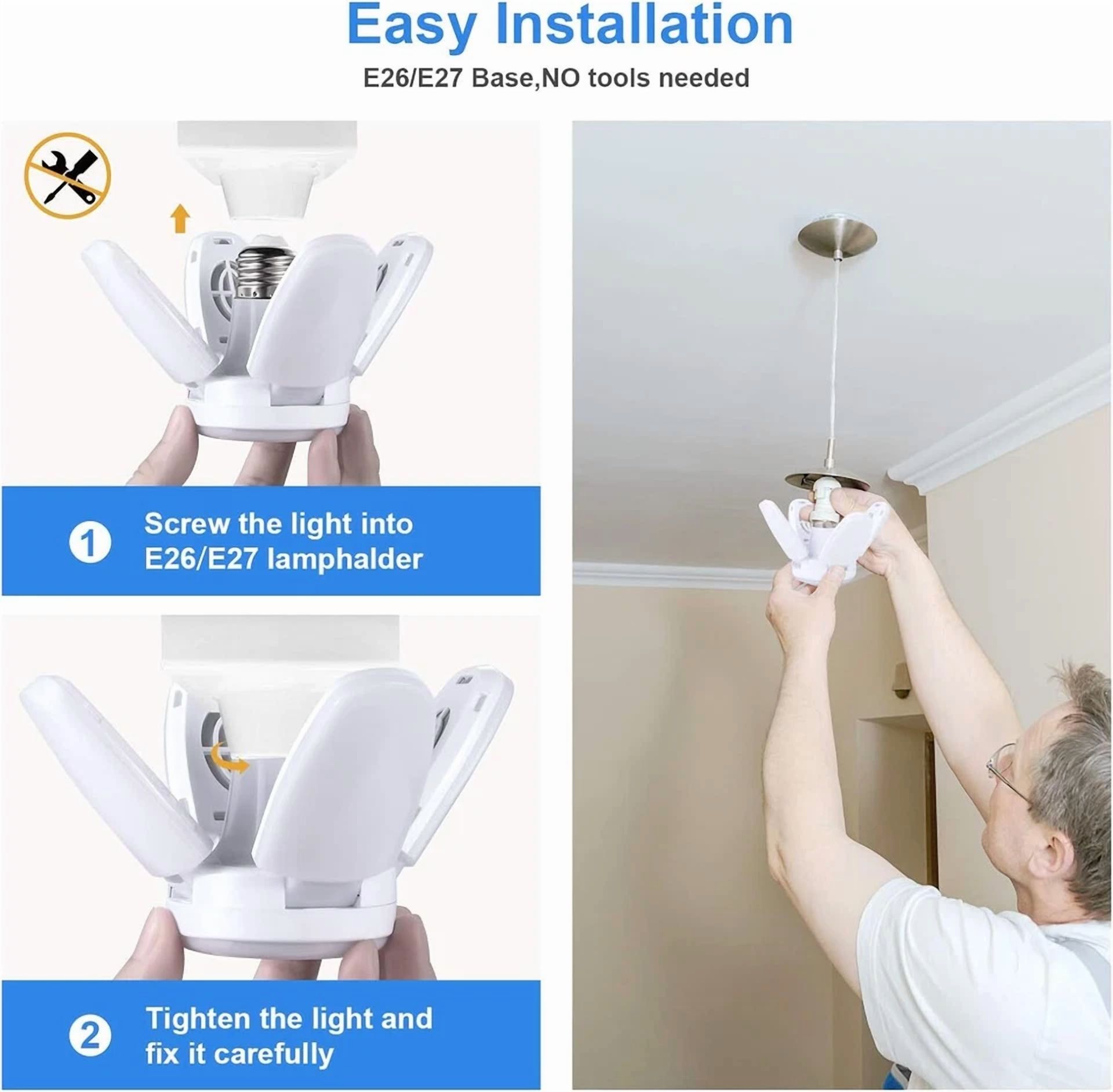 E27 Led Garage Light 28W Deformable Lighting Fixture 6500K For Workshop Basement