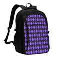 thumbnail image 1 of Fotbe purple argyle Mochila con Estampado y Puerto USB para Hombre y Mujer, Mochila Antirrobo, Mochila de Viaje, Mochila Escolar, Mochila Universitaria, 1 of 7