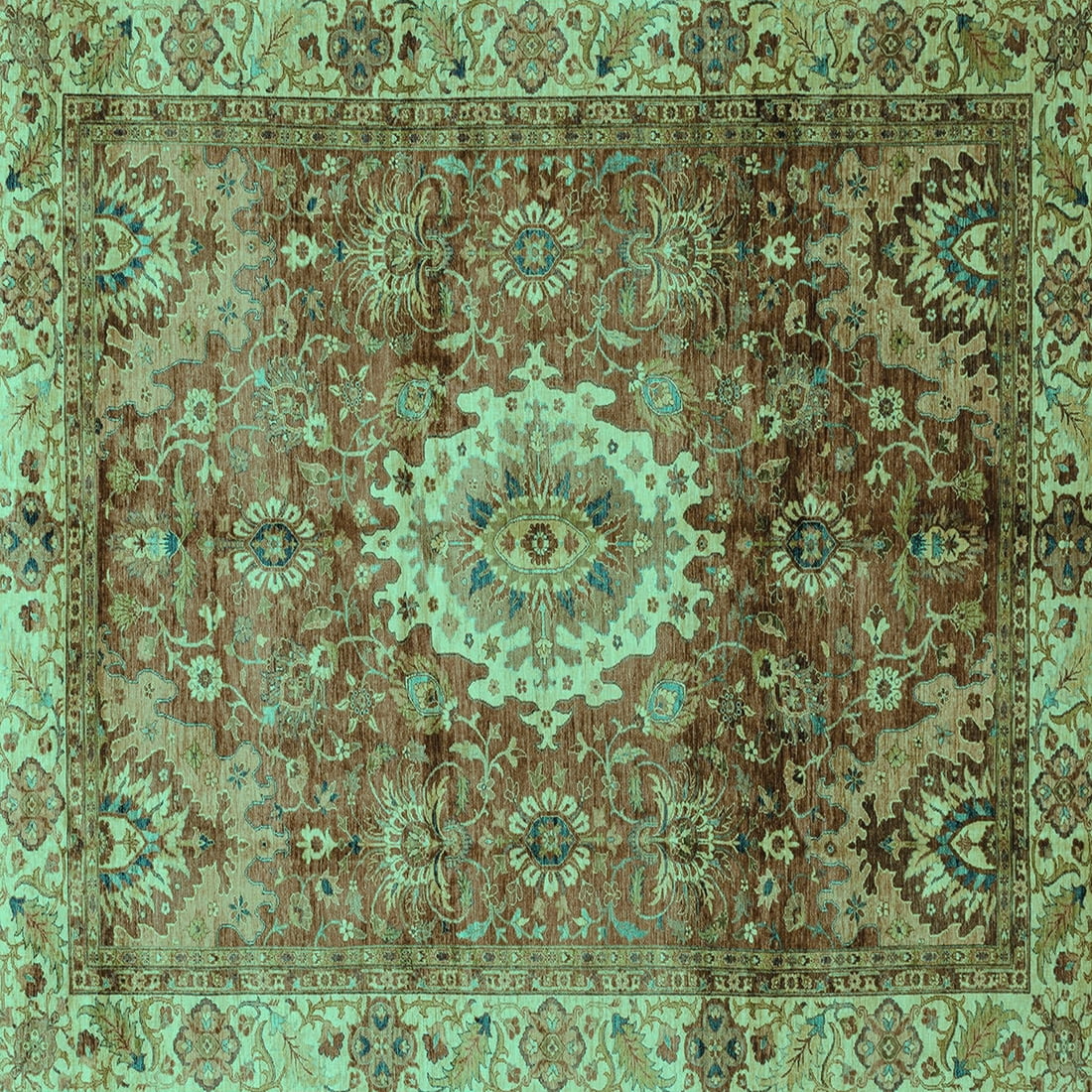 Ahgly Company Machine Washable Indoor Square Oriental Turquoise Blue ...