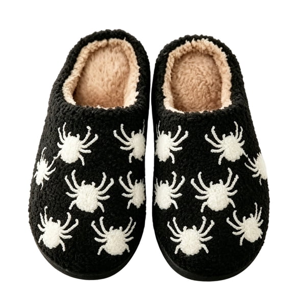 YgkuHd Women's Halloween Fuzzy Slippers Soft Warm Indoor House Slippers Rubber Sole Home Shoes for Bedroom Living Room