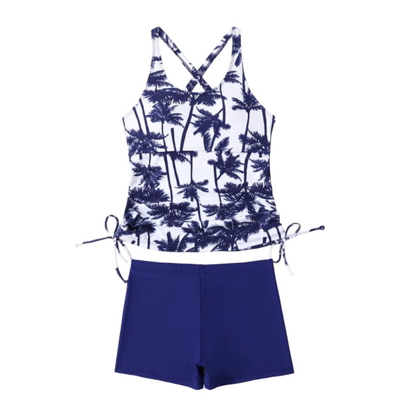 WRKEKC Swimsuits for Women Tankini Hawaiian Printed Sporty Top with Boyleg Bottoms Removable Padded Cups Wireless Soft Fabric