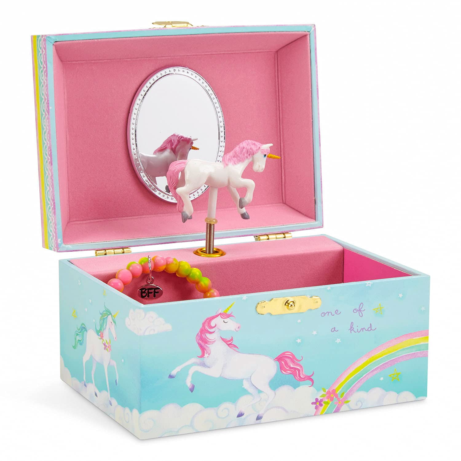 JewelKeeper Girl's Musical Jewelry Storage Box with Spinning Unicorn, Rainbow Design, The Unicorn Tune