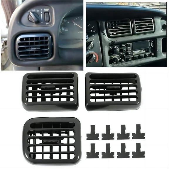 Kojem A/C Air Heater Dashboard Bezel Vents Compatible with 1998-2002 Dodge Ram 1500 2500 3500 3PCS Replacement for 5GK51DX9AA 5EU11DX9AB Black Plastic
