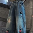 thumbnail image 6 of Maqroz Girls Distressed Ripped Straight Jeans Elastic Waist Loose Denim Pants Casual Wide Leg Bottoms 2-13 Years, 6 of 9