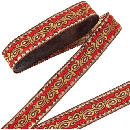 Ethnic Embroidery Polyester Flat Ribbons Jacquard Ribbon Red 1-1/4 inch(33mm) 9.84 Yards(9m)/bundle