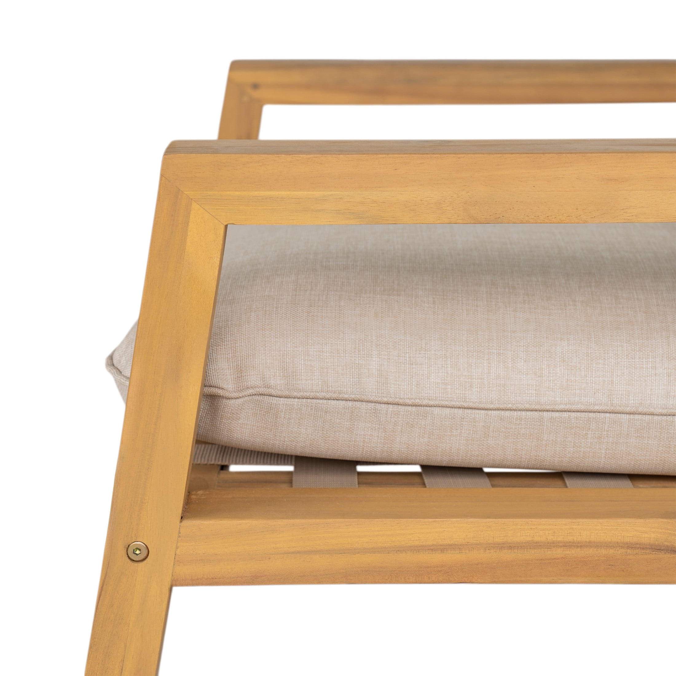 Christopher Knight Home Outdoor Wood Lounge Chair with Rope Weaving Backrest, Beige Cushion