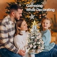 thumbnail image 3 of 2ft Mini Christmas Tree, Tabletop Xmas Tree with Light, Decoration, Flocked Snow, Top Star, Christmas Decor & Xmas Ornaments for Home & Office, Gold, 3 of 7
