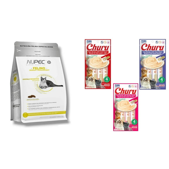 Paquete Nupec felino Urinary 3 kg + 1 bolsa de 4 tubos humedos churu premio 56 gr