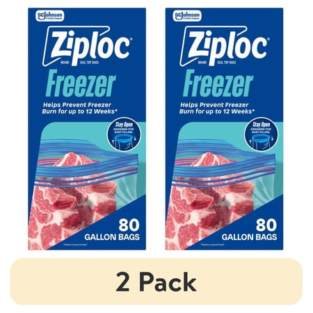 (2 pack) Ziploc Brand Freezer Food Storage Bags, School Supplies, Grip 'n Seal Technology, Zipper, Gallon, 80 Count