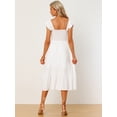thumbnail image 3 of Vestido de verano con fruncido para mujer, cuello cuadrado, estilo bohemio, sin mangas, con volantes, a media pierna blanco S, 3 of 5