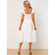 thumbnail image 3 of Vestido de verano con fruncido para mujer, cuello cuadrado, estilo bohemio, sin mangas, con volantes, a media pierna blanco S, 3 of 5