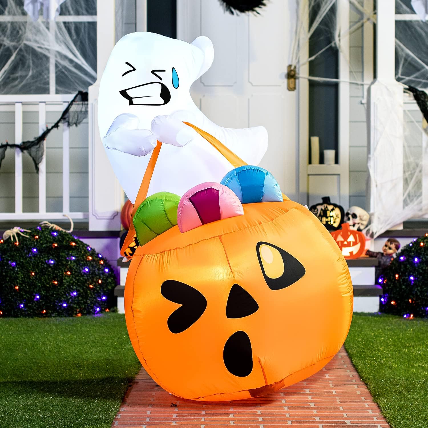 Joyfy 5 Ft Halloween Inflatable Ghost Lifting Pumpkin Candy Bag photo 8